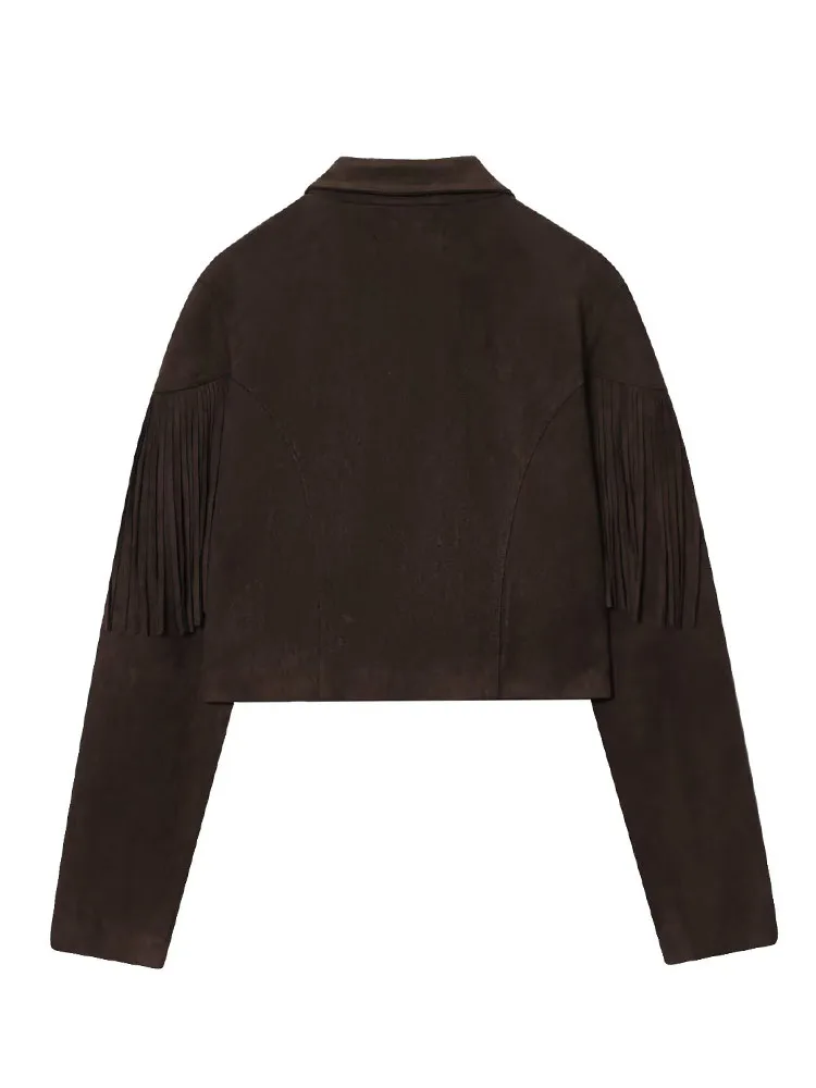 HH Cappotti con colletto rovesciato alla moda da donna Maniche lunghe solide Decorazione con nappe Giacche corte stile streetwear autunnale femminile