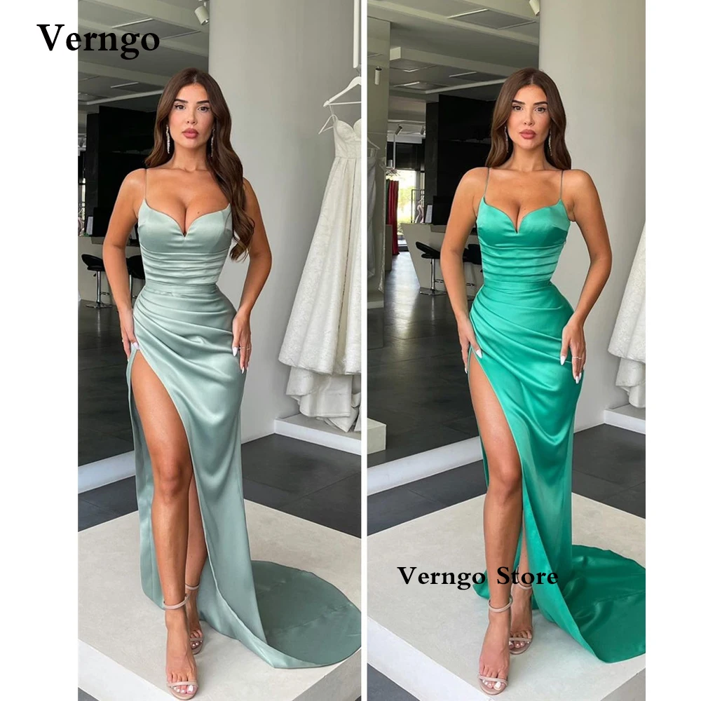 

Verngo Long Evening Party Dresses Mermaid Spaghetti Straps Sweetheart High Split Prom Dress Night Club Formal Dress Plus Size