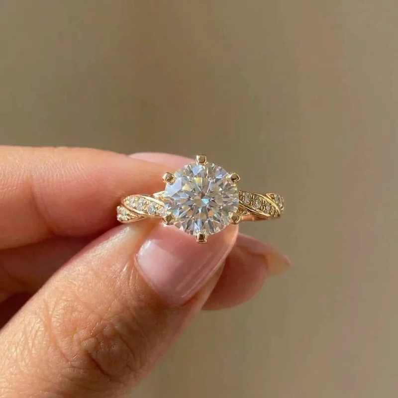 925 Sterling Silver Classic 6 Claw Cubic Zirconia Rings for Women Luxury Gold Color Wedding Engagement Bands Jewelry Gift