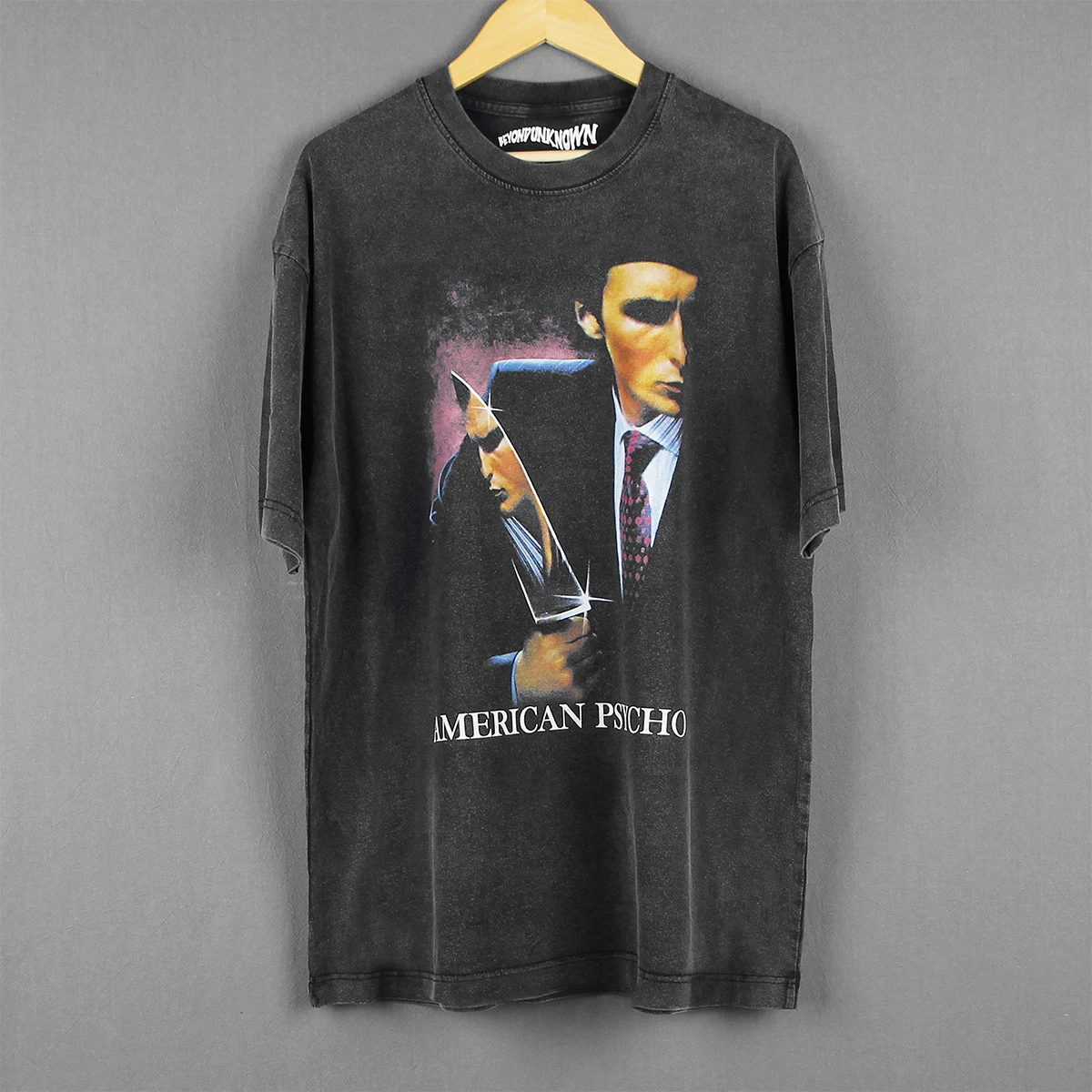 Chris Bale Sigma Male T Shirt Psycho Movie Washed Retro Movie Men's Printed Top Short Sleeves Clothes Unisex Graphic Shirts