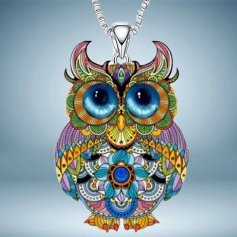 Fashion Stainless Steel Painted Animal Owl Necklace Creative Necklace for Women Stainless Steel Jewelry Halloween Party Gifts