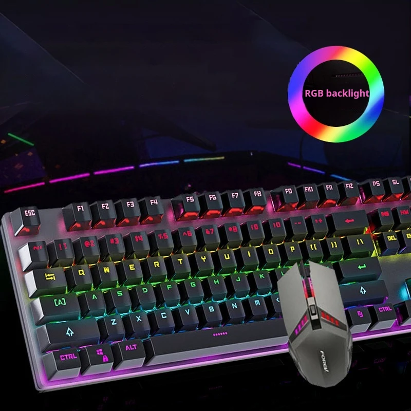 Wired Mechanical Keyboard 104 Keys Metal Panel Rgb Lighting Effect Dual Color Injection Molded Game Chip Entertainment E-Sports