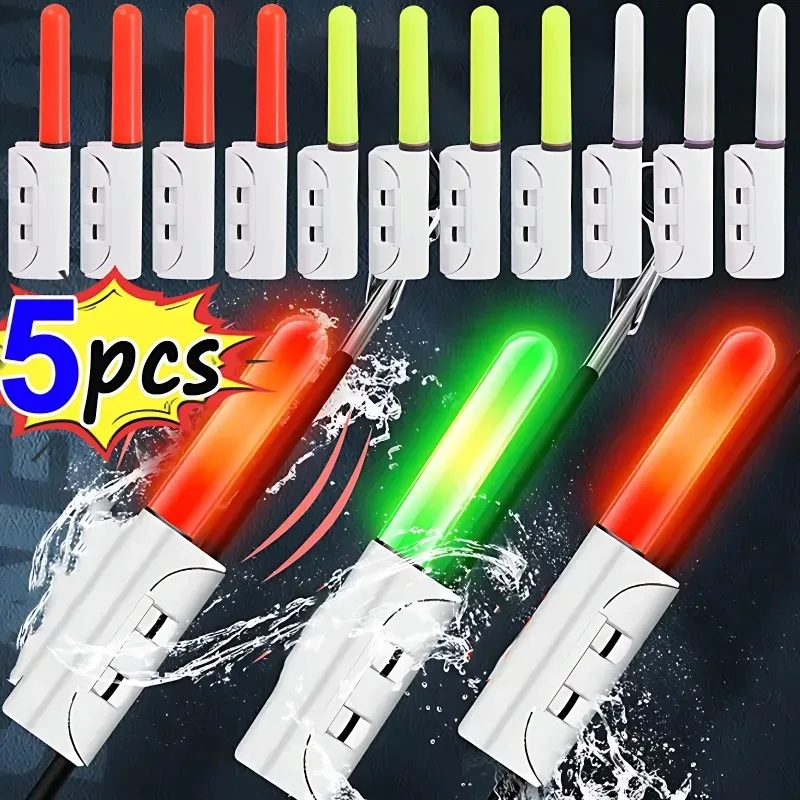 1/5Pcs Fishing Rod Tip Lightstick LED Fluorescent Light Bite Alarm Use 425 Battery Removable Waterproof Red/Green/Blasting Flash