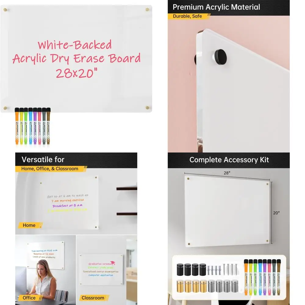 

Акриловая доска 28x20 дюймов с 8 маркерами для сухого стирания и многоцветными винтами — высокая контрастность, небьющаяся для дома, офиса
