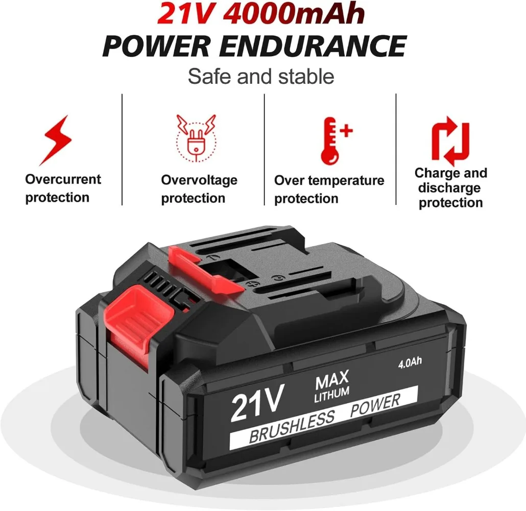 AOBEN-Moteur sans balais sans fil à couple élevé, 21V, 1/2 pouces, moteur sans balais injuste, couple maximal 450 lb (600N.m), batterie 4,0 Ah