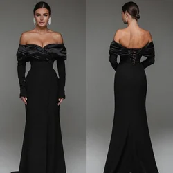 Customized Fashion Jersey Pleat Criss-Cross Mermaid Off-the-shoulder Long Dresses Celebrity Dresses Fashion Modern Style Simple