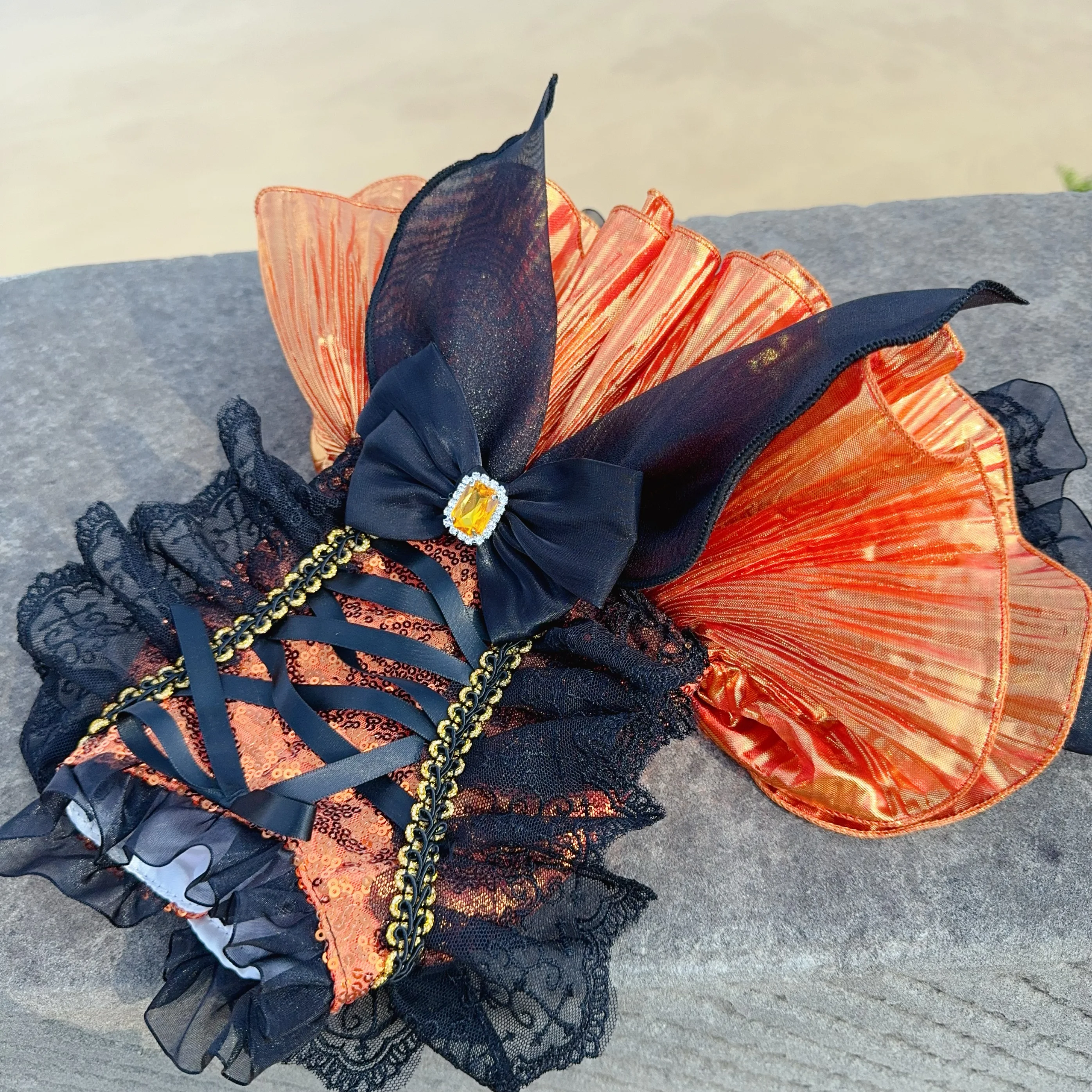 2024 Autumn Winter Puppy Dog Costumes Halloween Orange Black Sequin Bow Luxury Dress For Small Medium Dog Poodle Pet Dog Clothes