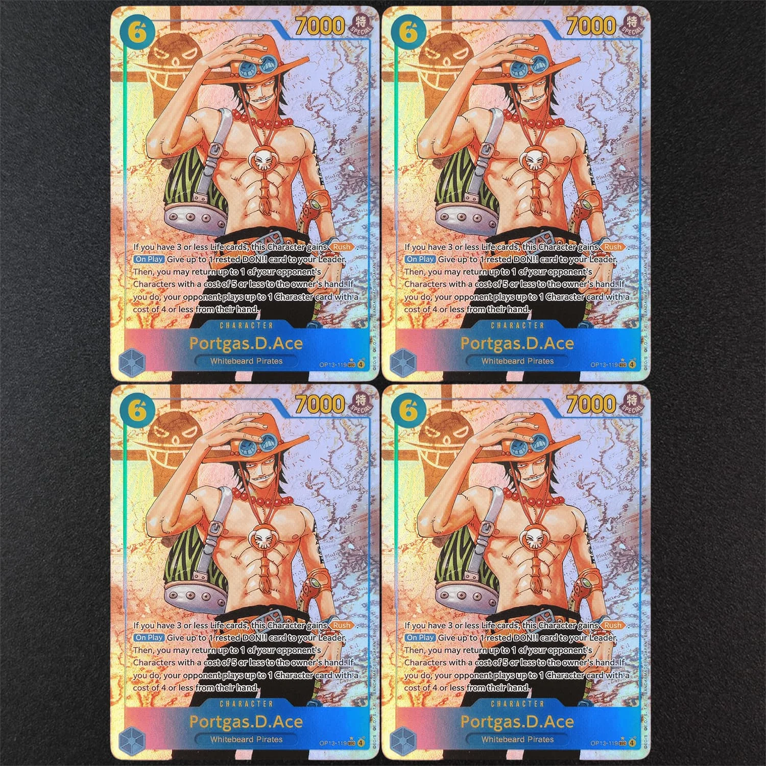 DIY Proxy One Piece TCG Englisch OP13-119 Portgas.D.Ace Parallel SEC Charakter Blau Spielkarten-Sammlung Spielzeug