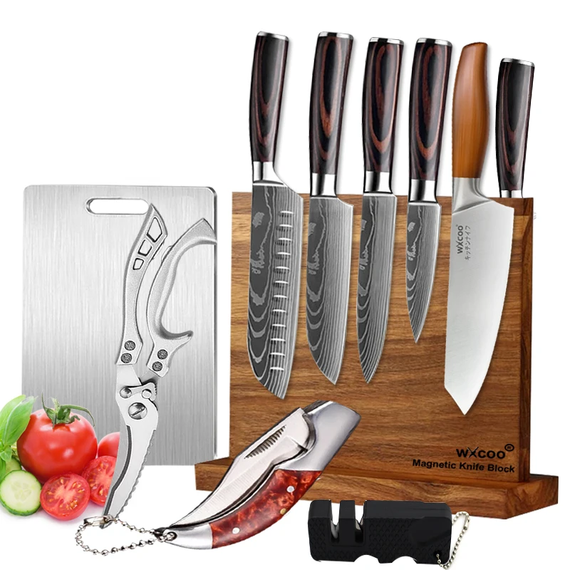

Damascus Steel Kitchen Knives Double Solid Wood Magnetic Knife Block Cooking Magnets Strip Knife Storage Rack Holder No Drill