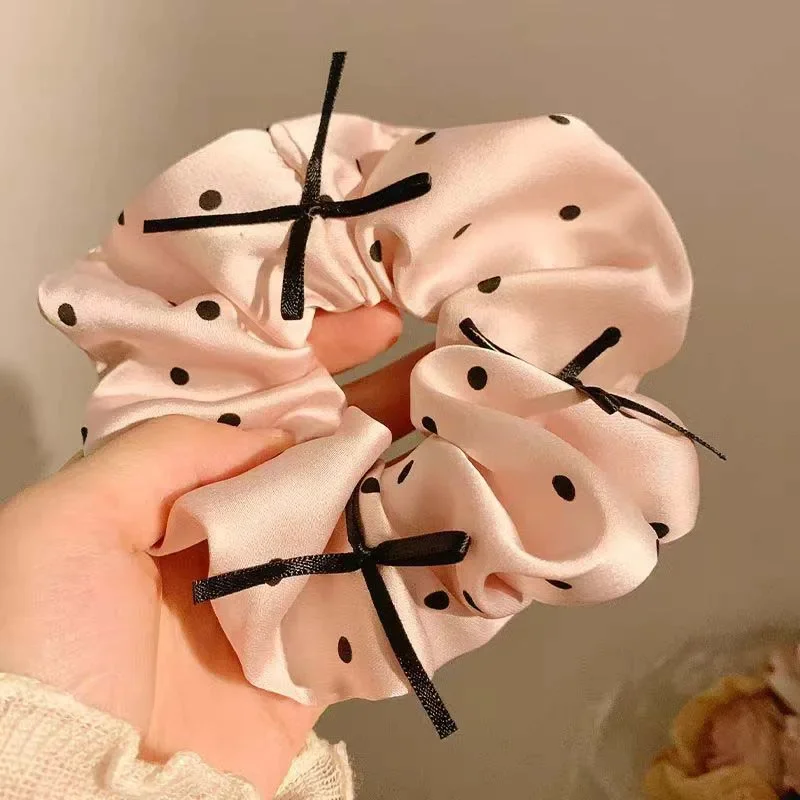 

Pink Polka Dot Satin Headband Bow Tie Ribbon Hair Rope Super Fairy Ballet Headband Rope Female Leather Band Hair Accessories