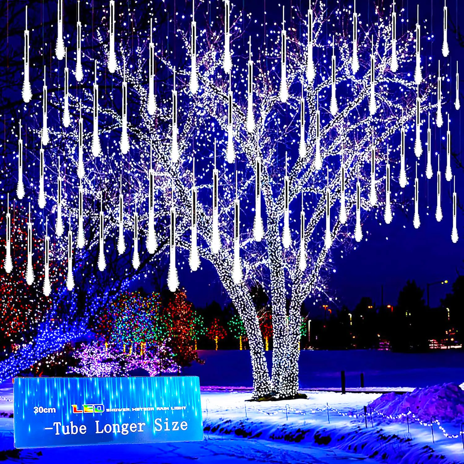 8 Tubes LED Meteor Shower Lights Outdoor Christmas Decoration Light String Fairy Lights Street Garden Yard Decoration