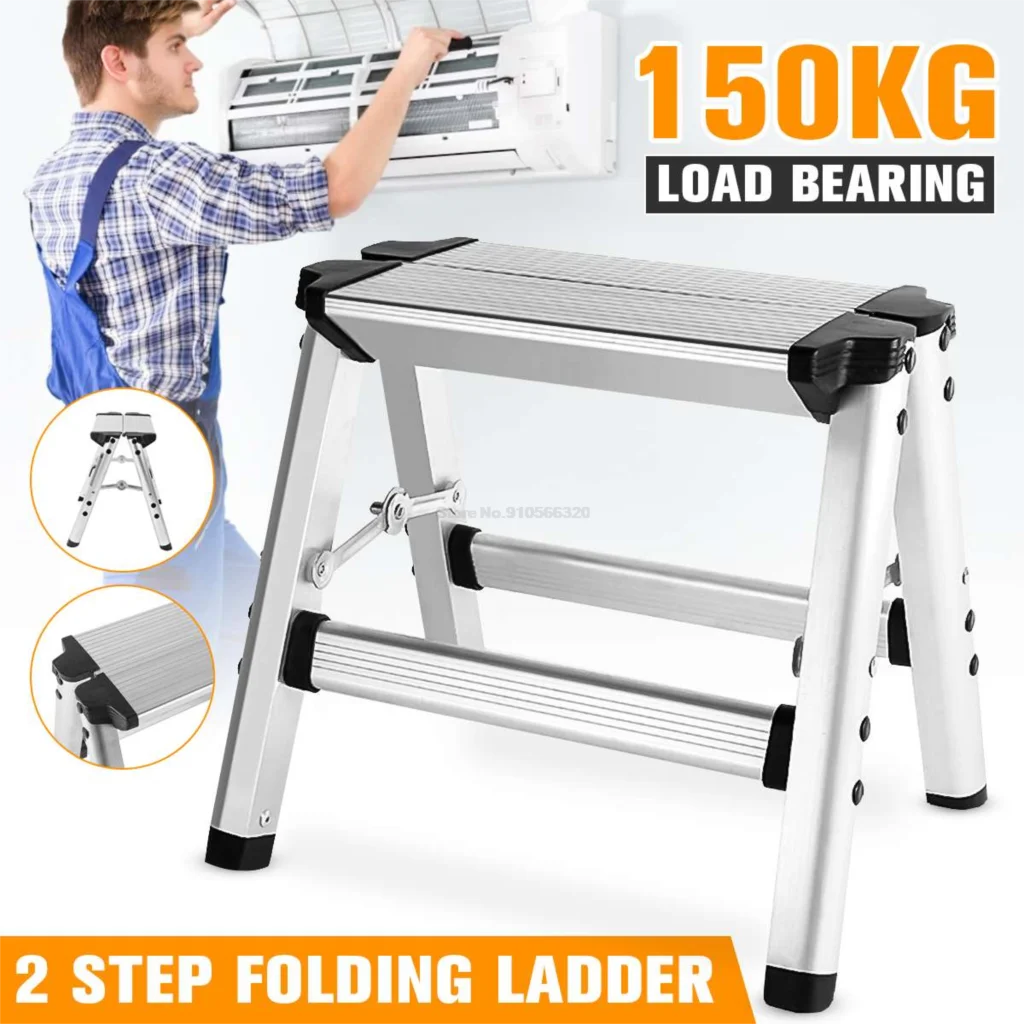 

150KG Maximum Load Multi-functional Aluminium 2 Step Stool Folding Ladder Anti Slip Safety