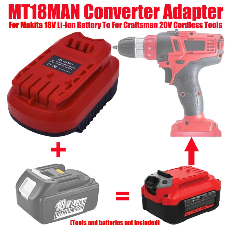 

ALASICKA MT18MAN Battery Adapter for Makita 18V Li-Ion Batteries BL1815 BL1830 BL1840 Convert To Fit for Craftsman V20 20V Tools