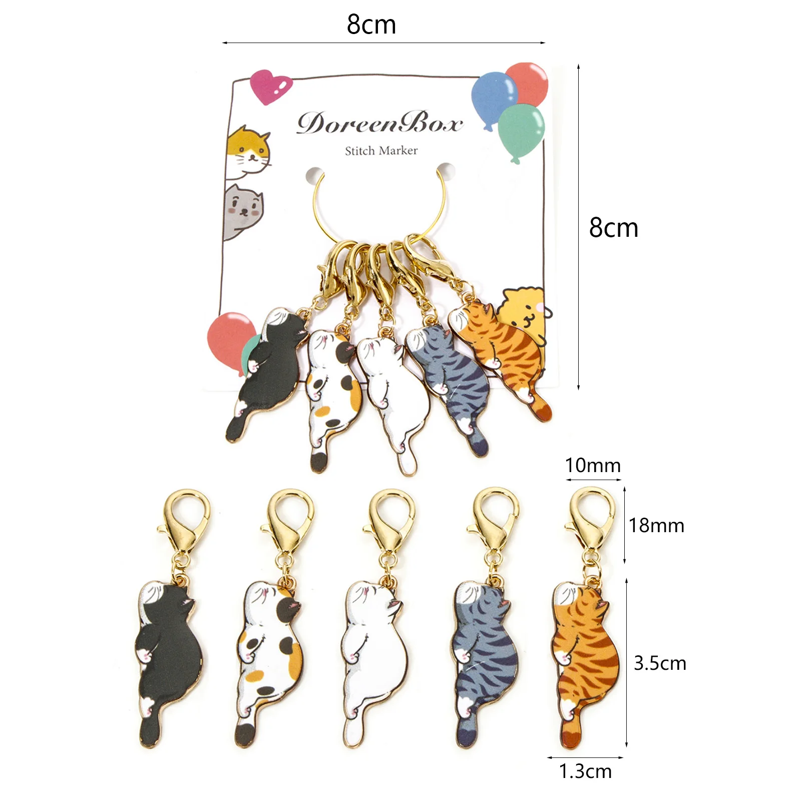 1 Set ( 5 PCs/Set) Clip On Charms Knitting Stitch Markers Enamel Cat Animal Crochet Latch For DIY Craft Tool 5.5cm x 1.3cm