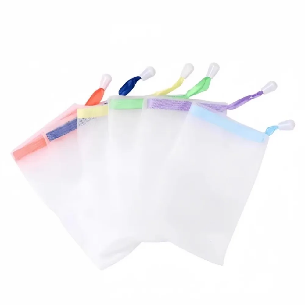 Gradient Drawstring Anti Soap Mesh Bag, Mushroom Buckle Foam Mesh Bag, Soap Quick Aerator