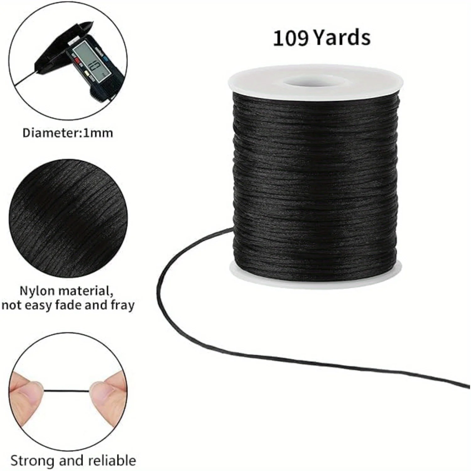 Black Nylon String Cord - 109 Yards Black Twine, Bracelet String for Bracelet Making, Braided Ornament Lanyard Sting