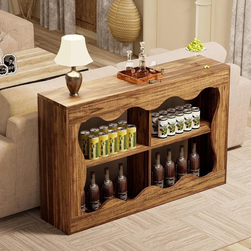 

40-Inch Farmhouse Console Table,Wavy Shape Sofa Table Behind Couch,Narrow Wood Console Table with Build-in Storage Space