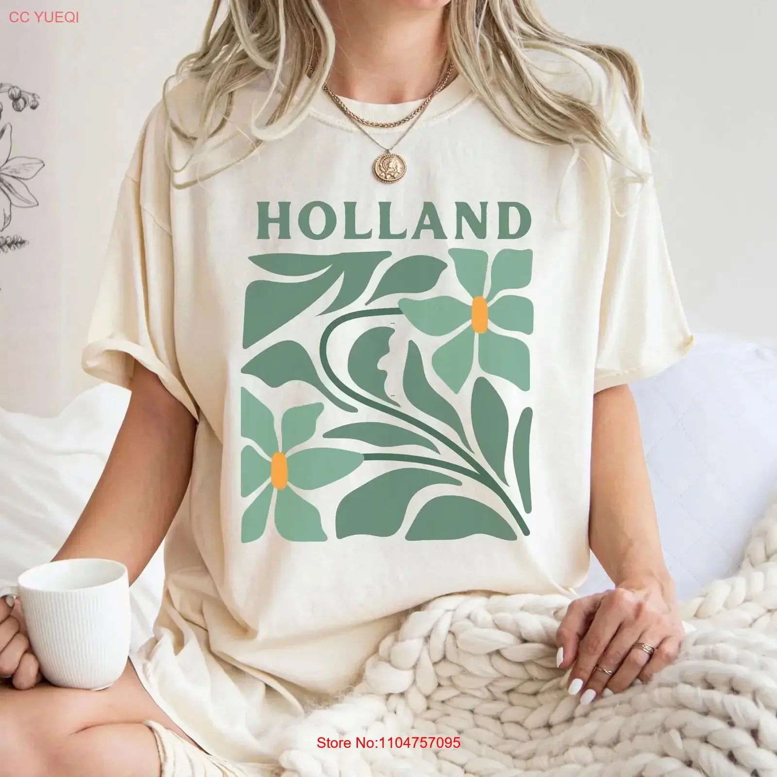 Holland T Shirt Green Groovy Flowers Netherlands Travel Souvenir vintage Washed streetwear Stretched homme Comfortable Unisex