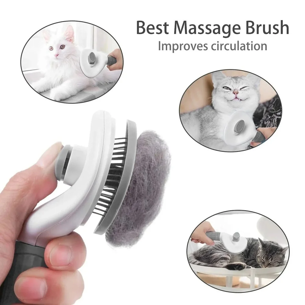 Self-Cleaning Pet Grooming Slicker Brush One-Click Hair Remover Comb Household Fur Cleaning Care For All Breeds Dogs Cats Pet