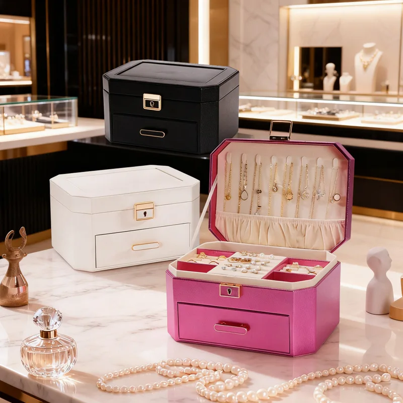 

Скандинавская шкатулка для хранения украшений, коробка для демонстрации часов и колец, большой органайзер для ювелирных изделий, двухслойный футляр-органайзер с замком