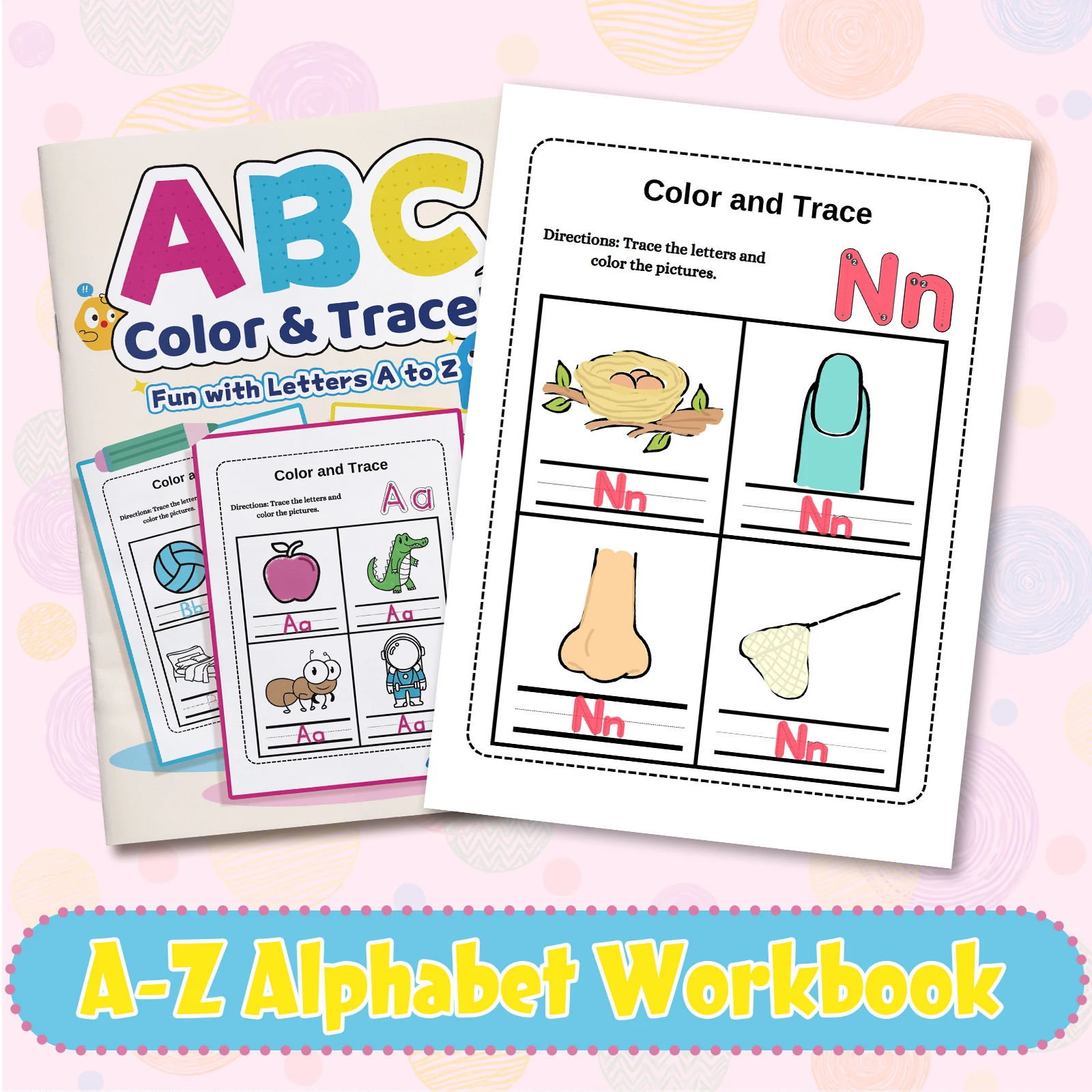 Children's alphabet coloring book, cute cartoon patterns, preschool early education workbook, boost your baby's hands-on skills