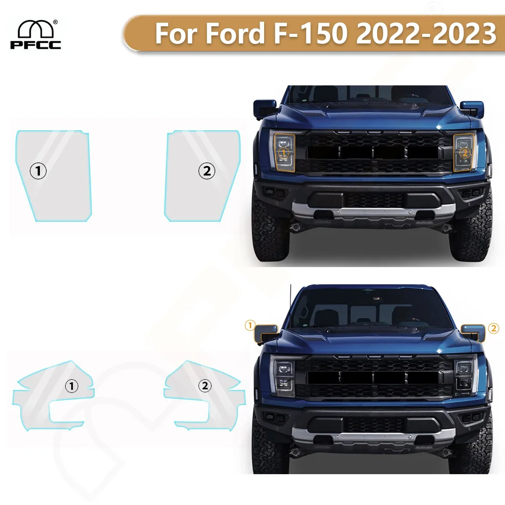 

For Ford F-150 2022 2023 Headlight Rearview Film TPU Paint Protection Film Pre-cut PPF Bra Anti-scratch Resistant Clear Kit