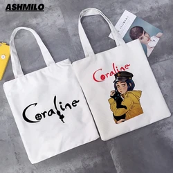 Coraline Girls Kawaii Anime Printing Cartoon Women Shopping Bag Eco Canvas Shopper Bolsas De Tela Bag Shopping