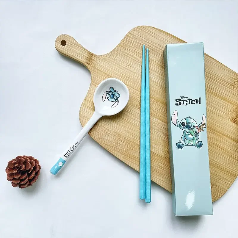 Disney Stitch Tableware Sets High Value Household Cartoon Ceramic Rice Bowl Spoon Chopsticks Meal Bowl Cute Gift for Children