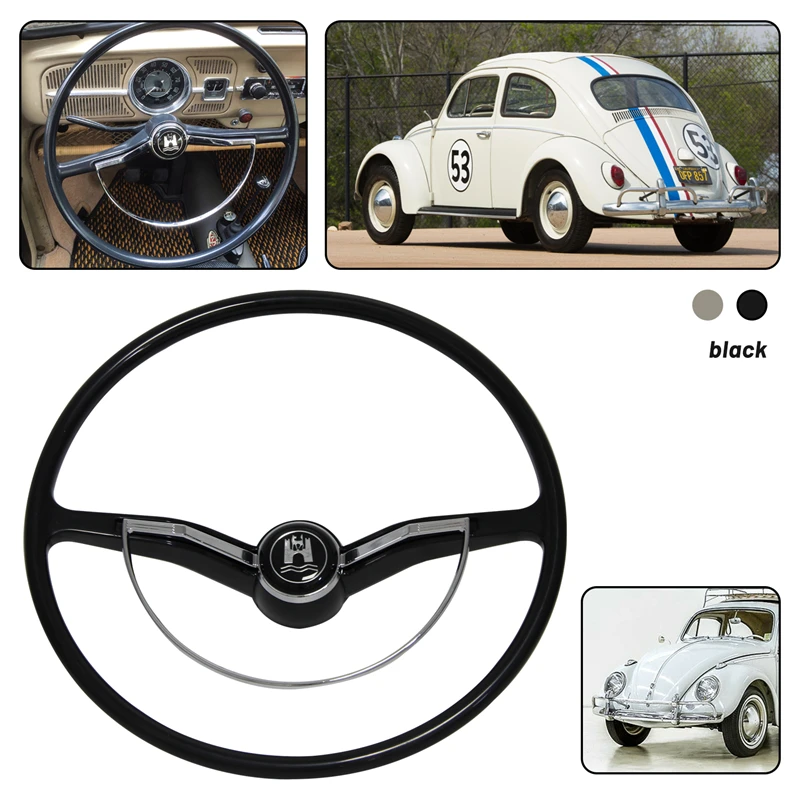 Steering Wheel with Chrome Ring &Horn Button Fits for Volkswagen Beetle 1962-1971