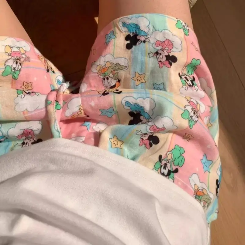 New Kawaii Cute Mickey Mouse Pajama Pants Shorts Summer Thin Casual Home Pants Cool Beach Pants Soft Comfortable Gift for Girls