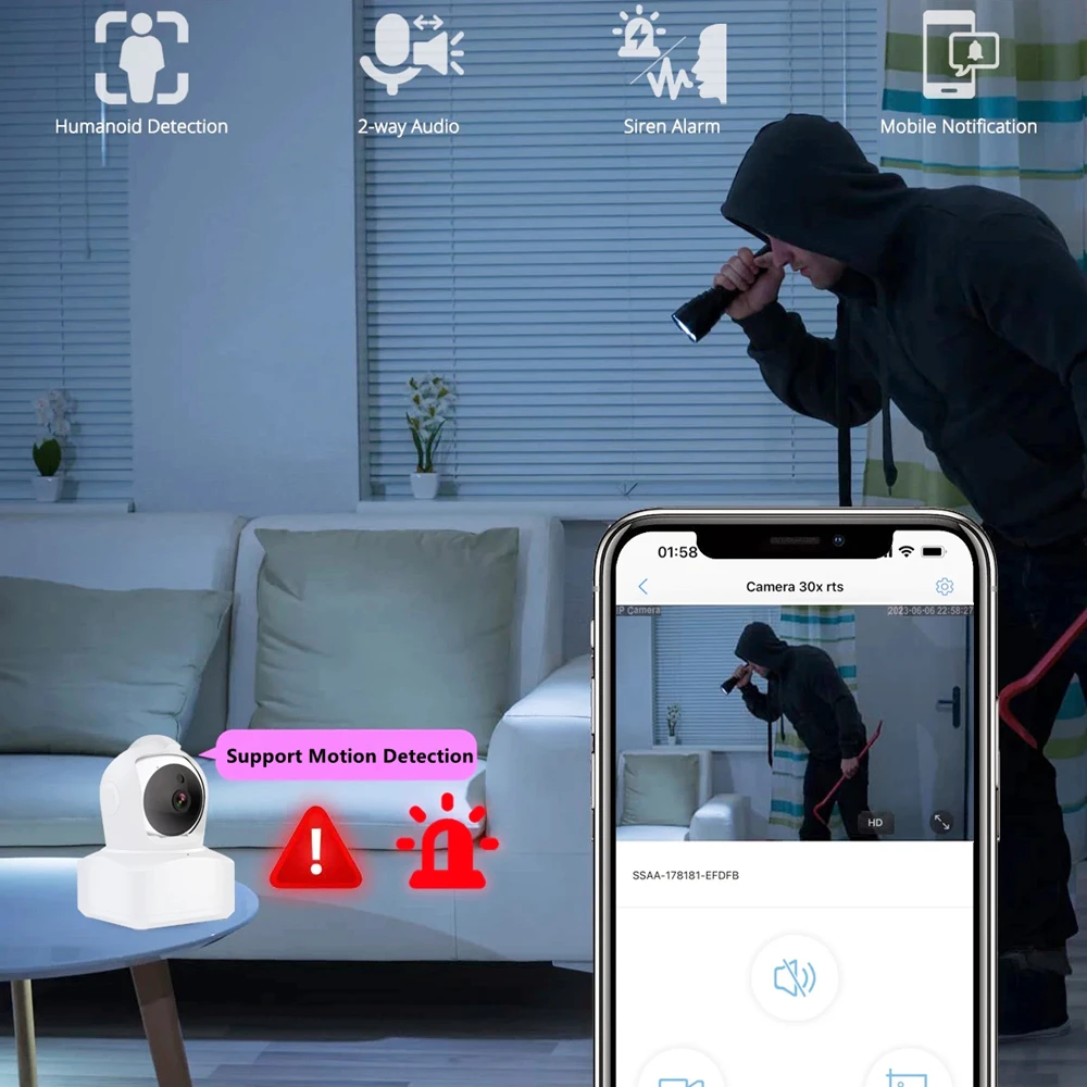 5MP WIFI IP PTZ Camera Indoor Smart Home CamHi APP Two-Way Audio Pan Tilt Wireless Network CCTV Camera With RJ45 Port