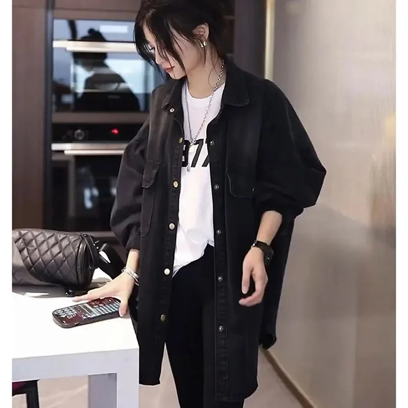 Spring Autumn Female Loose Fit Cowboy Shirt Coat 2024 Women Long Sleeves Denim Jacket Korean Ladies Fashion Work Clothes Shirts