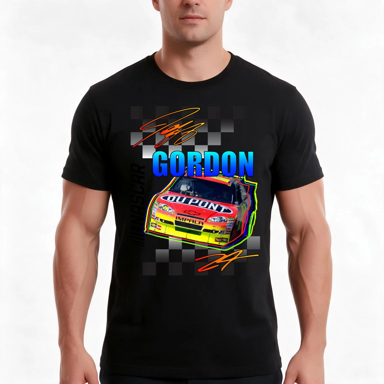 Jeff Gordon T-Shirt, Summer Casual Cotton Tee, Oversized Streetwear Tops, Vintage Graphic Print, Loose Fit Short Sleeve