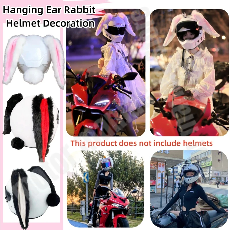 

Girl Motorcycle Helmet Cute Plush Rabbit Ears Decor Motocross Full Face Off Road Helmet Accessories Sticker Cosplay Auto Styling