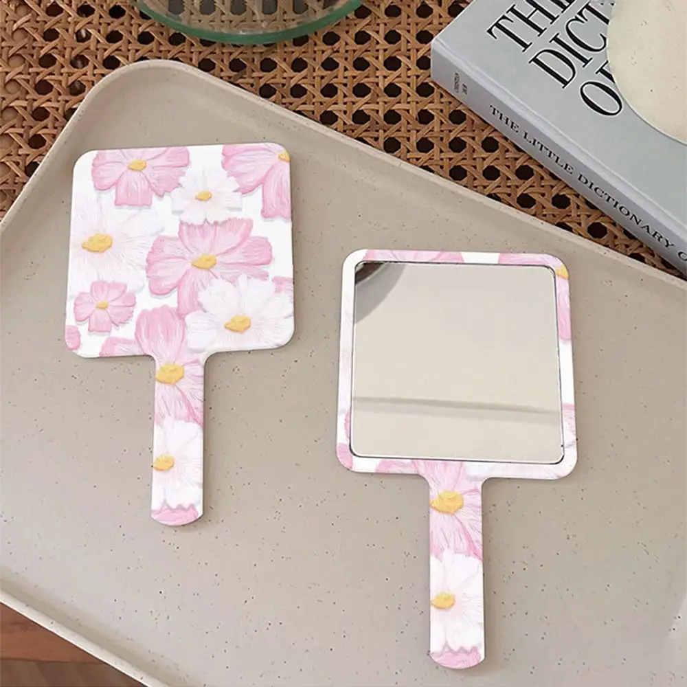Portable Hand-Held Make-Up Mirror Flower Creative Square Mirrors Ins Style Square Cosmetic Mirror Woman