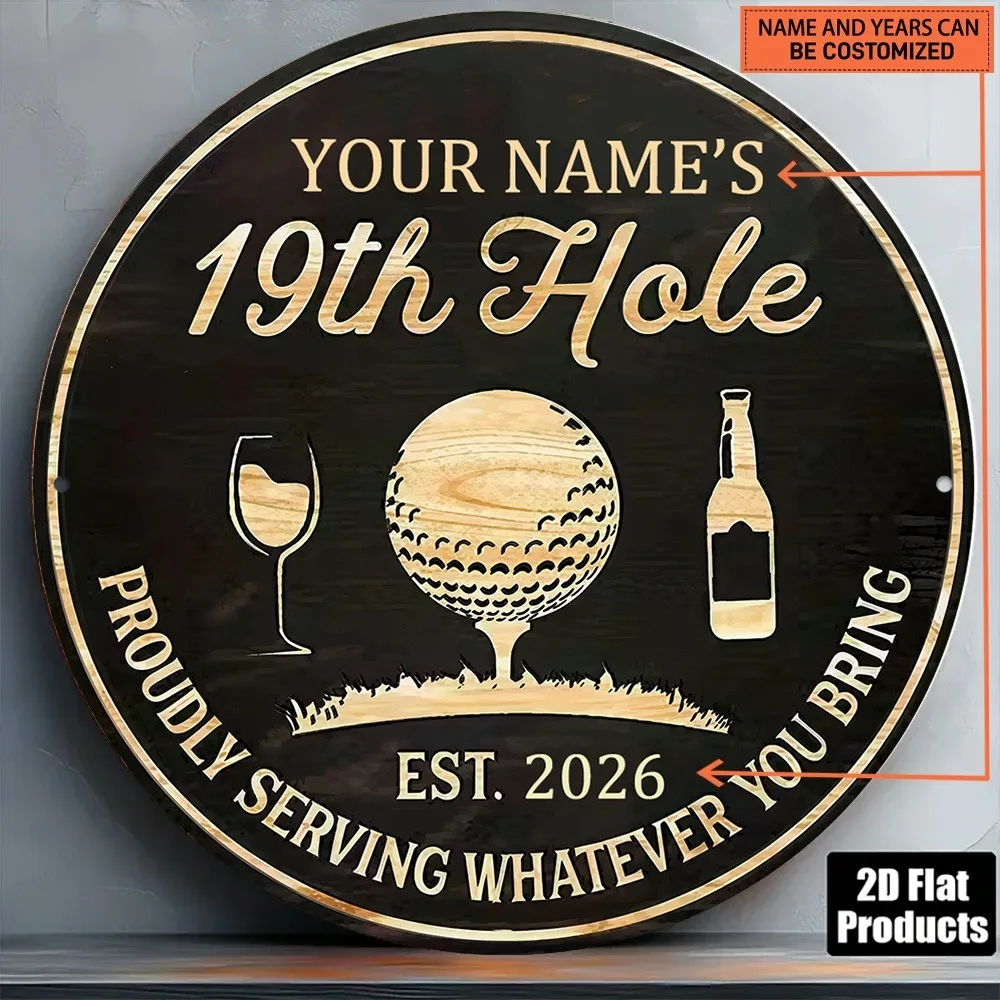 [2D Flat]1pc Custom 19th Hole Golf Metal Sign Wine Beer Golfer Home Bar Wall Decor(Only For Decoration)