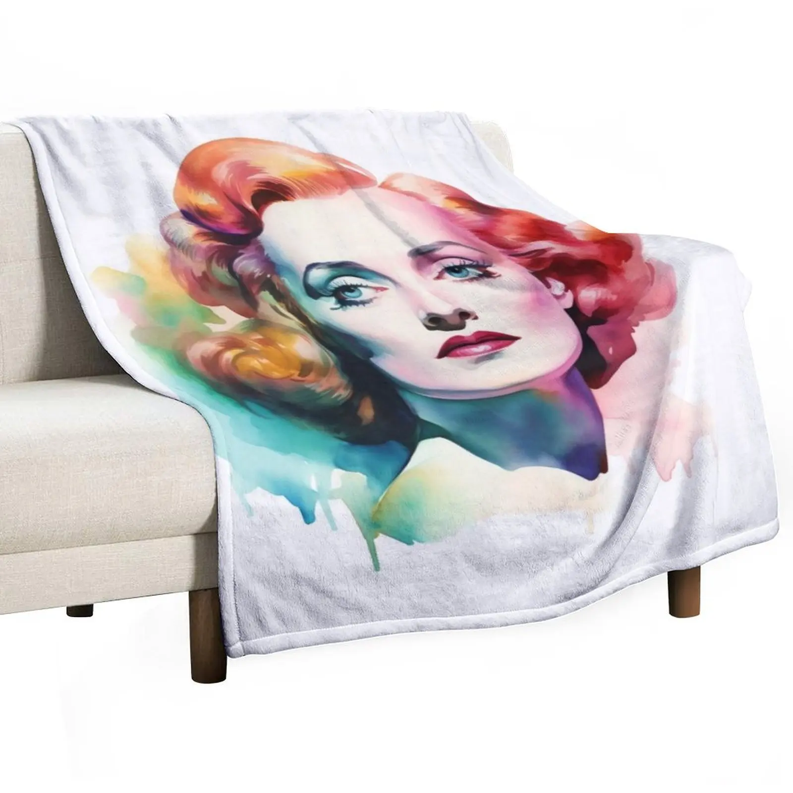 

Bette Davis - The Trailblazer - Watercolor Portrait - Digital Art Throw Blanket Foldable Soft Warm Blanket for Outdoor Use
