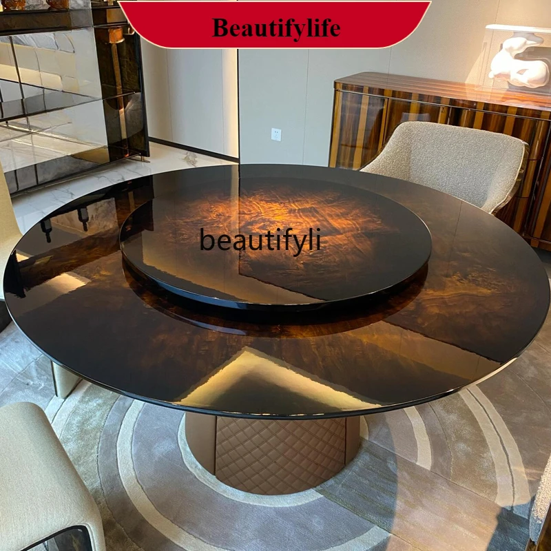 

G1218 Light luxury round solid wood dining table villa dining table and chairs