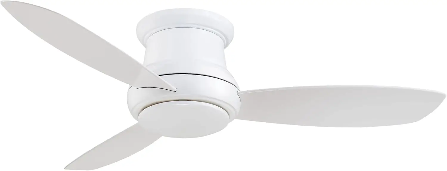 White 44-Inch Flush Mount Ceiling Fan with LED Light and Remote Control