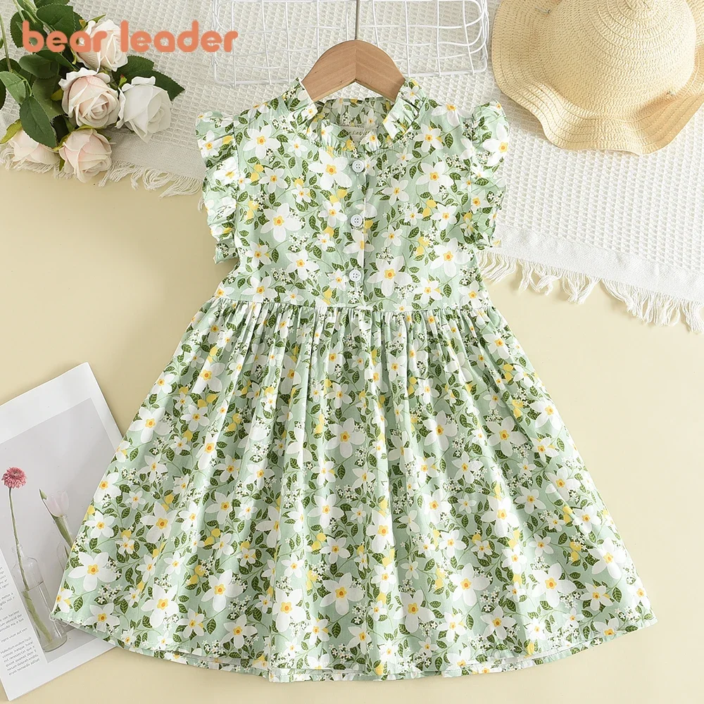 Bear Leader Girls abiti Casual 2022 New Summer Kids Baby Flowers Print Costumes Floral Party Birthday Princess Vestidos 2-6Y