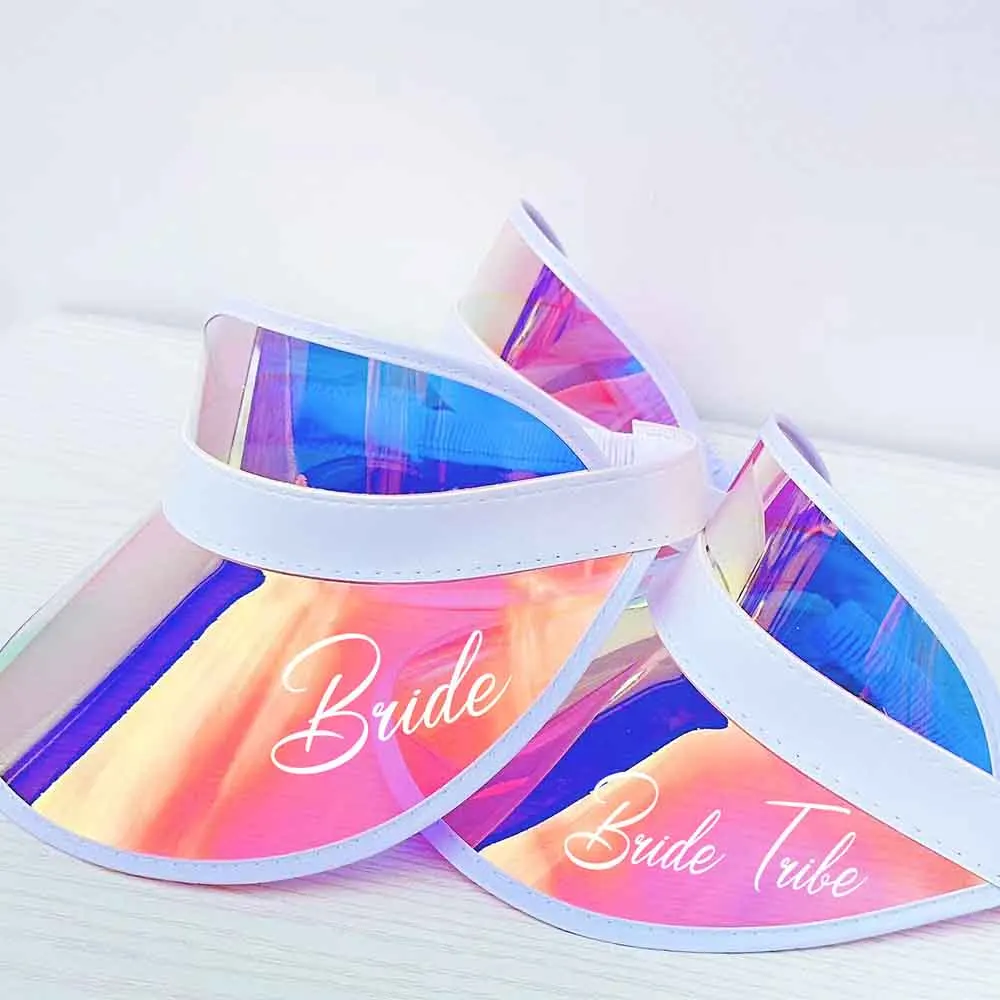 

Personalized Retro Beach Sun Hat, Bride Visors, Bridesmaids Gifts, Bachelorette Pool Party Holographic Visors, Summer