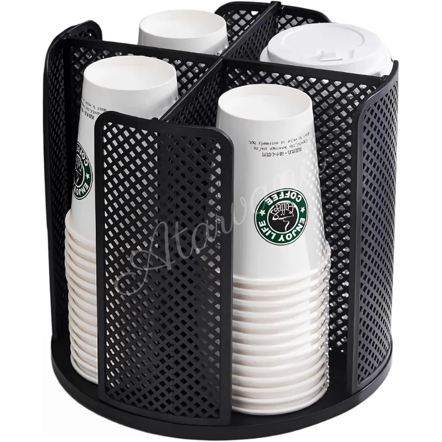 

Rotatable Coffee Cup Dispenser with 4 Compartments Atavarna Cups and Lids Holder for 516oz Cups Organizer for Restaurant Coffee