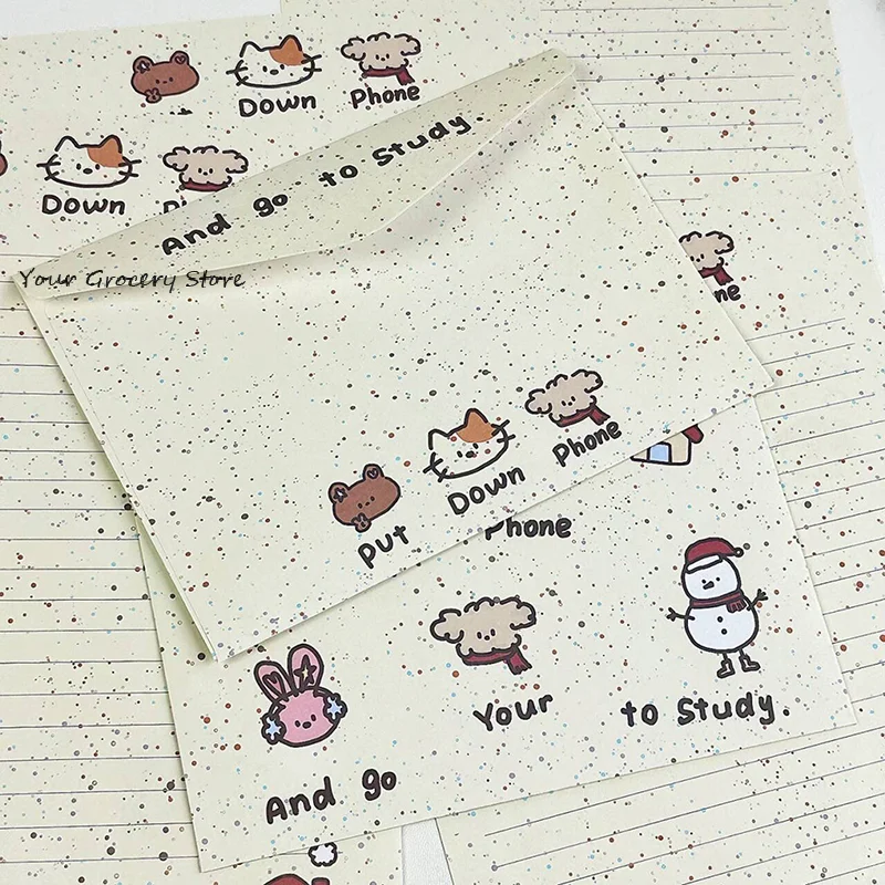 1Set Cartoon Small Animal Envelope Set Cute Letter Paper Blessing Birthday Card Gift With Envelope Hand Drawn Cards Gift