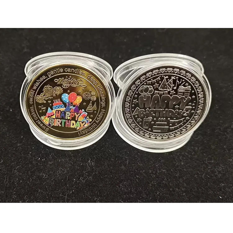 Colored Birthday Cake Commemorative Coin Gold-plating Metal Crafts Birthday Event souvenirs Collectibles gifts 40mm