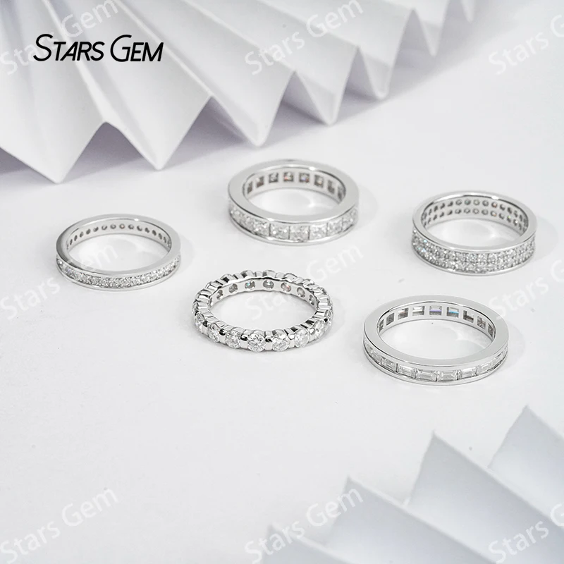 Starsgem S925 Sterling Silver Round Brilliant Cut Moissanite Ring Wedding Ring Eternity Ring