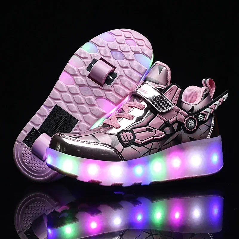 LED Rechargeable Children's Sports Roller Skates 2166 Men's and Women's Deformation Two-wheeled 4-season Sports Explosive Shoes