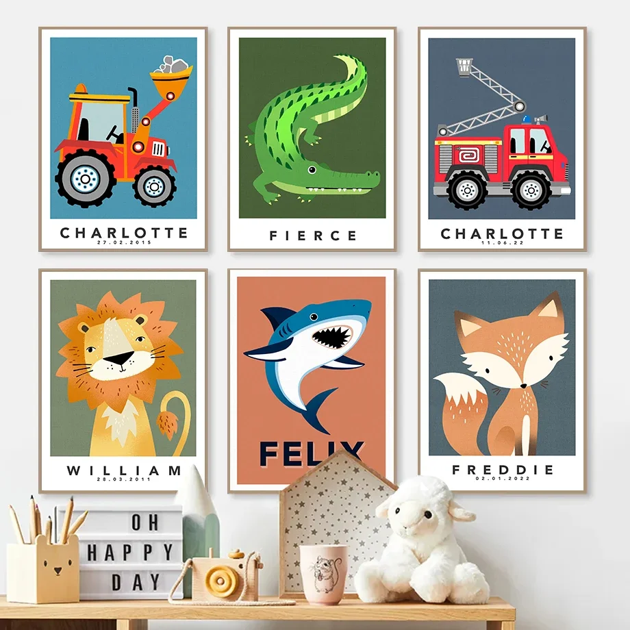 1pc frameless Canvas Painting Cartoon Farmyard Dumper Truck Posters Cute Animals Tractor Cow Nursery Prints Canvas Painting Wall