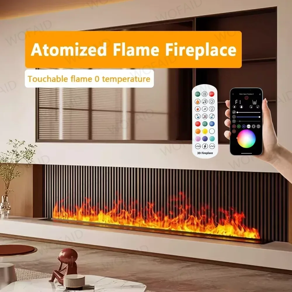 Chimenea de vapor de agua remota, soporte de TV de fuego falso para interiores, decoración LED 3D, chimenea atomizada eléctrica inteligente moderna enchufable