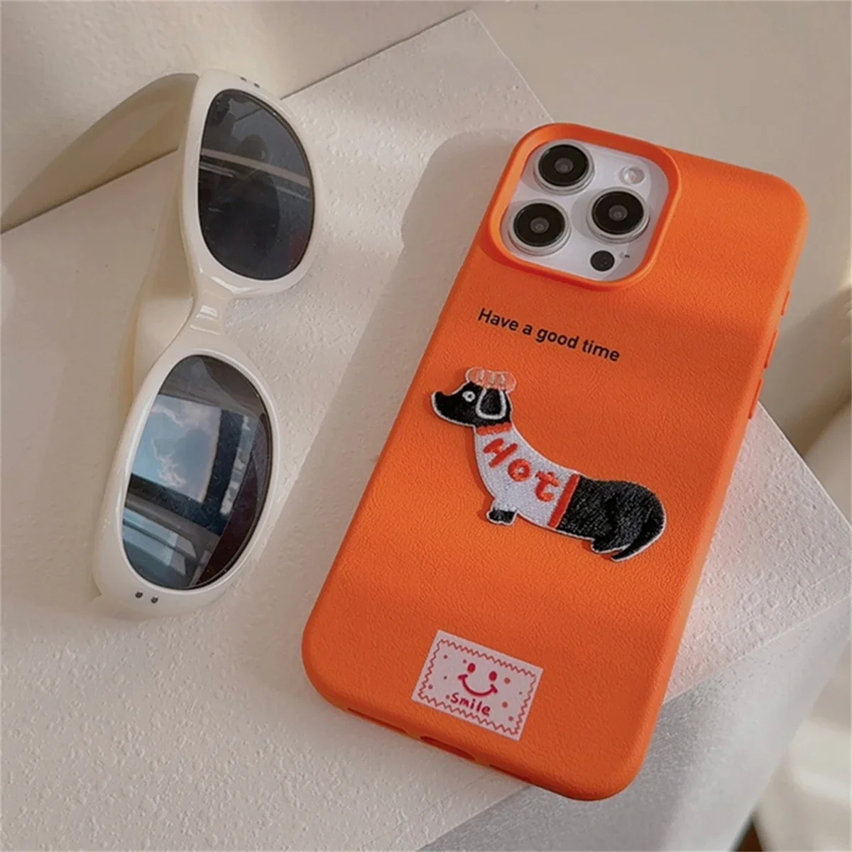Cute Cartoon Dachshund Litchi Pattern Phone Case For iPhone 16 15 14 13 12 Pro Max 11 Korean Lovely Shockproof Soft Cover Funda