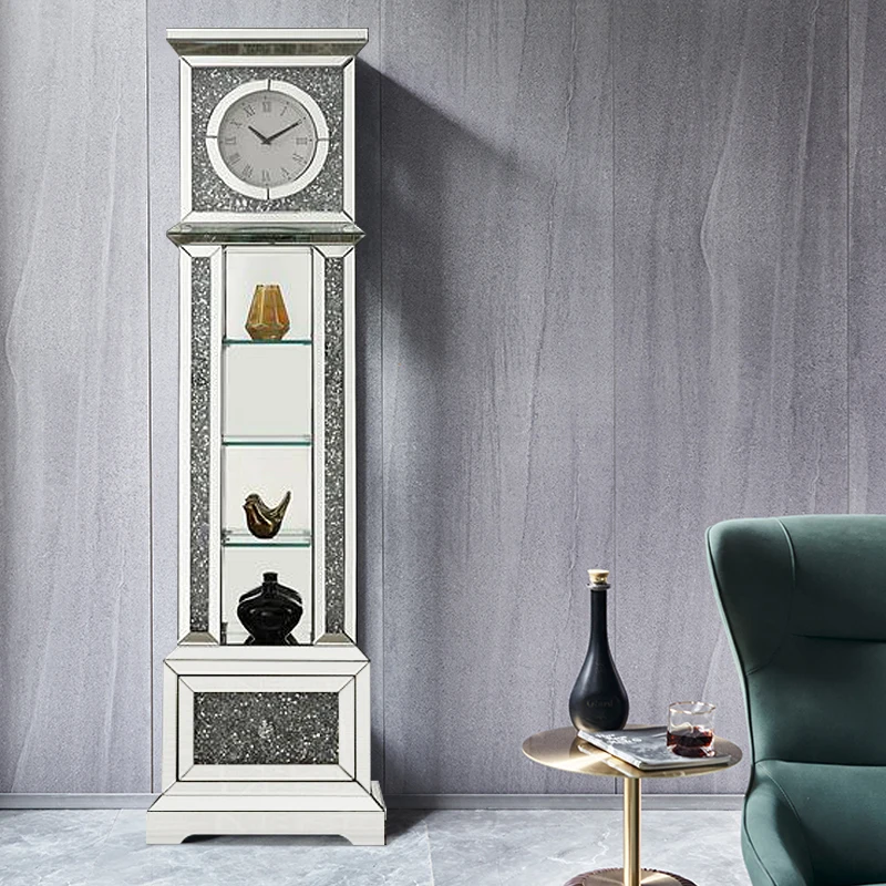 

YYHC-New Design Hot Sale Home Decor silver mirror Antique Floor Standing Clock